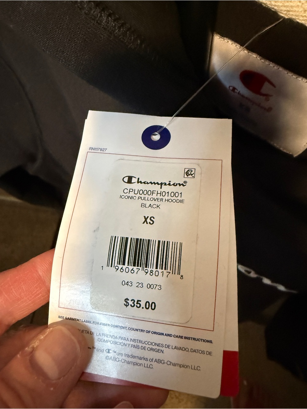Champion Black Pullover Hoodie with Small Script Logo - Picture 2 of 2